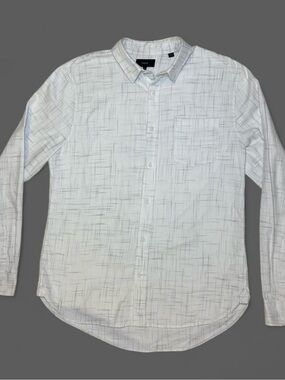 Vince Men’s Off White Crosshatch Long Sleeve Button Down Shirt - M